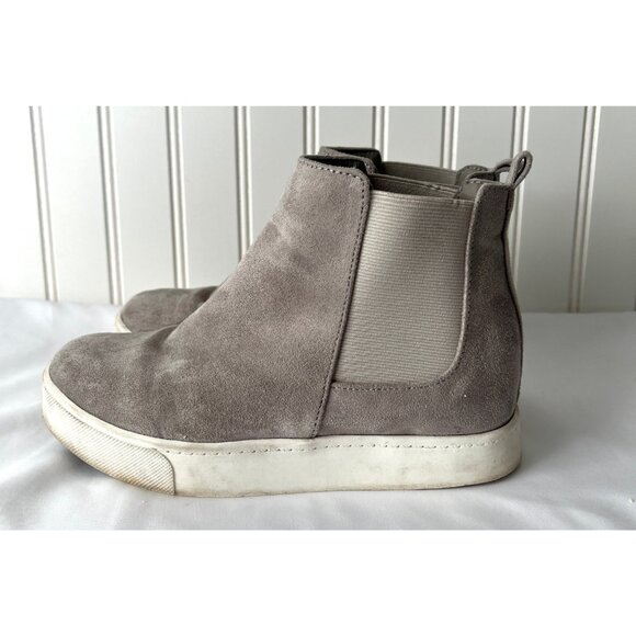 Soda Wedge Sneaker Shoes Side Zipper Light Grey High Top‎ Women Size 7.5 Taupe - Picture 3 of 8